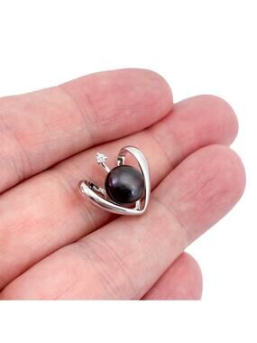 Vintage Sterling Silver 925 Cubic Zirconia Imitation Pearl Heart Pendant